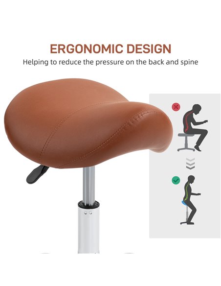 HOMCOM Saddle Stool, Height Adjustable Salon Chair for Massage Spa, Faux Leather, Brown 503-020V70BN - pic 93023 | FastDaddyshop