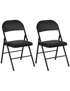 HOMCOM Padded Folding Chairs Set of 2 PU Leather Foldable Chairs with Cushioned Seat and Metal Frame for Home Office Dining, Bla