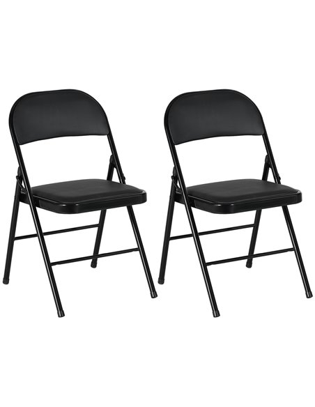 HOMCOM Padded Folding Chairs Set of 2 PU Leather Foldable Chairs with Cushioned Seat and Metal Frame for Home Office Dining, Bla - pic 93035 | FastDaddyshop