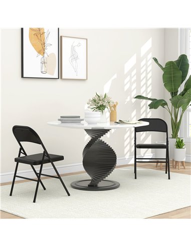 HOMCOM Padded Folding Chairs Set of 2 PU Leather Foldable Chairs with Cushioned Seat and Metal Frame for Home Office Dining, Bla