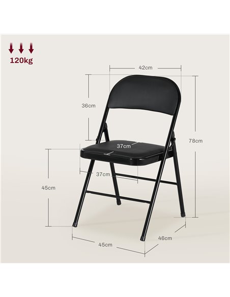 HOMCOM Padded Folding Chairs Set of 2 PU Leather Foldable Chairs with Cushioned Seat and Metal Frame for Home Office Dining, Bla - pic 93037 | FastDaddyshop