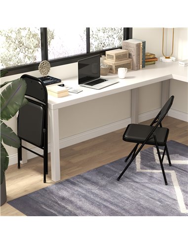 HOMCOM Padded Folding Chairs Set of 2 PU Leather Foldable Chairs with Cushioned Seat and Metal Frame for Home Office Dining, Bla