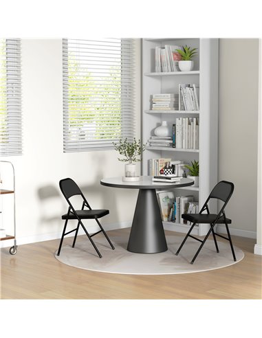 HOMCOM Padded Folding Chairs Set of 2 PU Leather Foldable Chairs with Cushioned Seat and Metal Frame for Home Office Dining, Bla