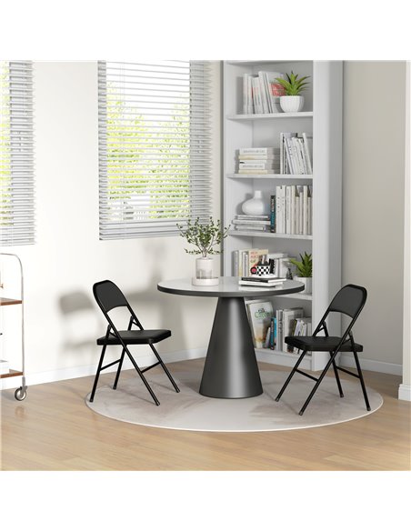 HOMCOM Padded Folding Chairs Set of 2 PU Leather Foldable Chairs with Cushioned Seat and Metal Frame for Home Office Dining, Bla - pic 93042 | FastDaddyshop