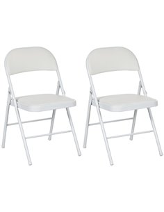 HOMCOM Padded Folding Chairs Set of 2 PU Leather Foldable Chairs with Cushioned Seat and Metal Frame for Home Office Dining, Whi