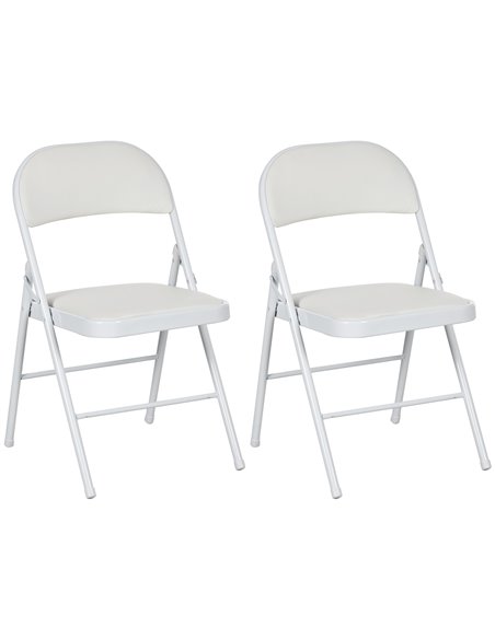 HOMCOM Padded Folding Chairs Set of 2 PU Leather Foldable Chairs with Cushioned Seat and Metal Frame for Home Office Dining, Whi - pic 93044 | FastDaddyshop