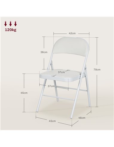 HOMCOM Padded Folding Chairs Set of 2 PU Leather Foldable Chairs with Cushioned Seat and Metal Frame for Home Office Dining, Whi