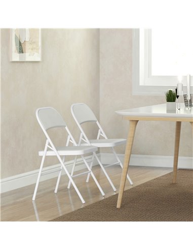 HOMCOM Padded Folding Chairs Set of 2 PU Leather Foldable Chairs with Cushioned Seat and Metal Frame for Home Office Dining, Whi