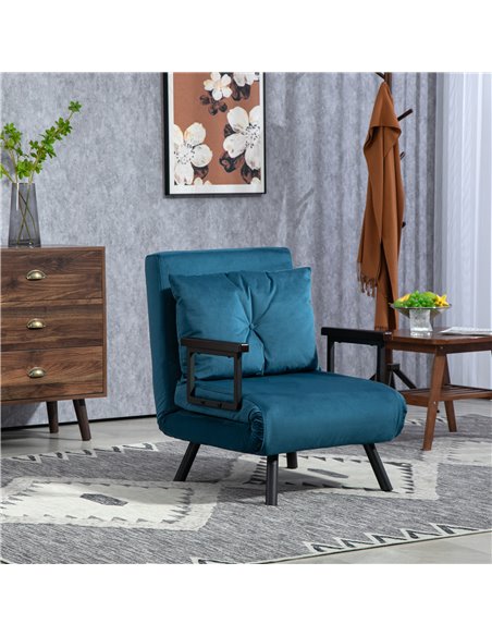 HOMCOM Click Clack Chair Bed, Convertible Single Chair Couch with 2 Cushions, for Living Room, Bedroom, Navy Blue 839-834V70NU - pic 93081 | FastDaddyshop