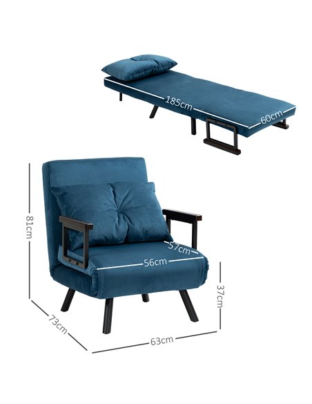 HOMCOM Click Clack Chair Bed, Convertible Single Chair Couch with 2 Cushions, for Living Room, Bedroom, Navy Blue 839-834V70NU - pic 93082 | FastDaddyshop