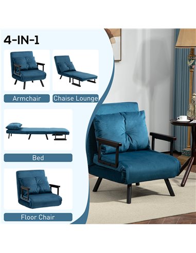HOMCOM Click Clack Chair Bed, Convertible Single Chair Couch with 2 Cushions, for Living Room, Bedroom, Navy Blue 839-834V70NU