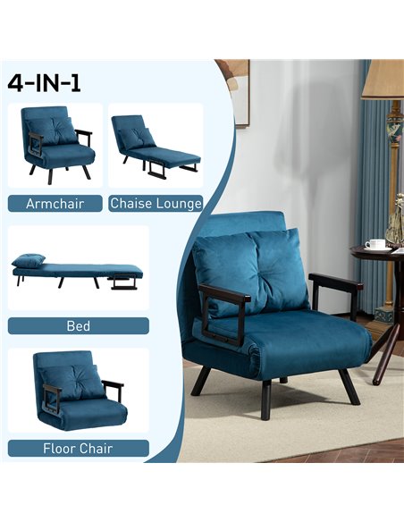 HOMCOM Click Clack Chair Bed, Convertible Single Chair Couch with 2 Cushions, for Living Room, Bedroom, Navy Blue 839-834V70NU - pic 93083 | FastDaddyshop