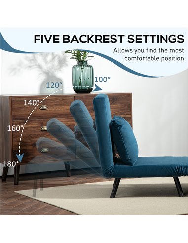 HOMCOM Click Clack Chair Bed, Convertible Single Chair Couch with 2 Cushions, for Living Room, Bedroom, Navy Blue 839-834V70NU