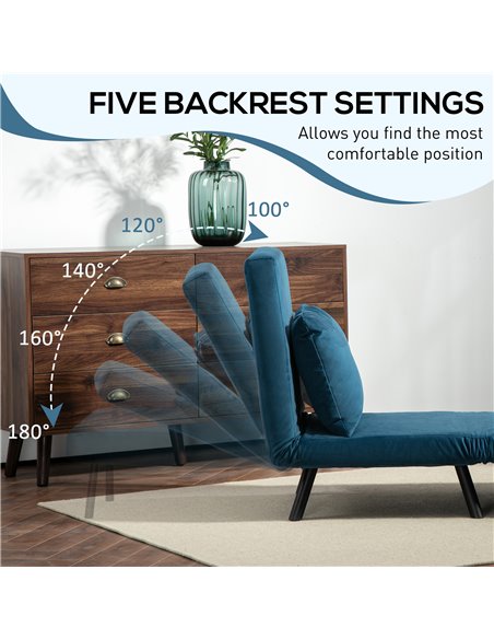 HOMCOM Click Clack Chair Bed, Convertible Single Chair Couch with 2 Cushions, for Living Room, Bedroom, Navy Blue 839-834V70NU - pic 93084 | FastDaddyshop