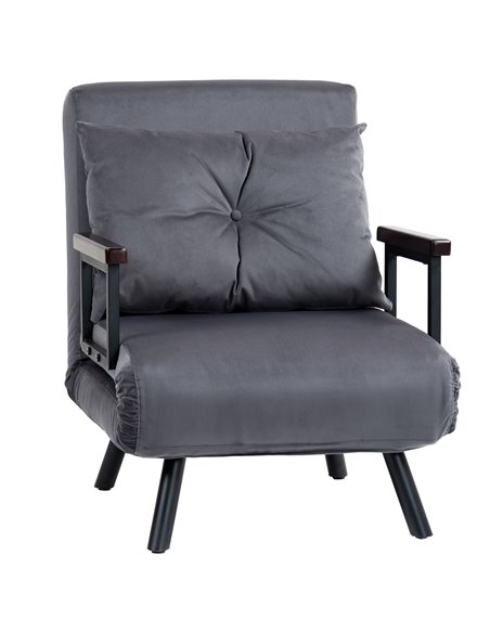 HOMCOM 4-in-1 Velvet-Feel Single Chair Bed, with Pillow - Charcoal Grey 839-834V70CG - pic 93089 | FastDaddyshop