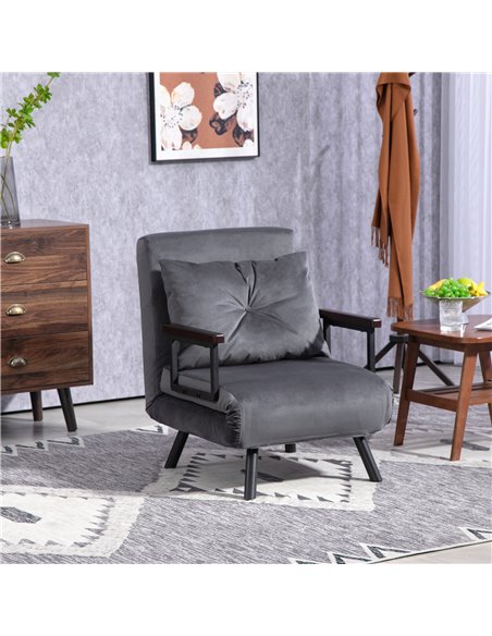 HOMCOM 4-in-1 Velvet-Feel Single Chair Bed, with Pillow - Charcoal Grey 839-834V70CG - pic 93090 | FastDaddyshop