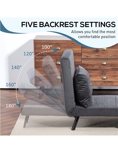 HOMCOM 4-in-1 Velvet-Feel Single Chair Bed, with Pillow - Charcoal Grey 839-834V70CG