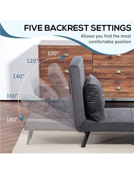 HOMCOM 4-in-1 Velvet-Feel Single Chair Bed, with Pillow - Charcoal Grey 839-834V70CG - pic 93093 | FastDaddyshop