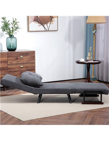 HOMCOM 4-in-1 Velvet-Feel Single Chair Bed, with Pillow - Charcoal Grey 839-834V70CG