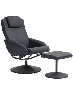 HOMCOM Faux Leather Reclining Chair and Footstool - Black 833-360V70BK