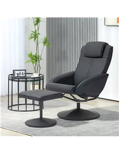 HOMCOM Faux Leather Reclining Chair and Footstool - Black 833-360V70BK 2