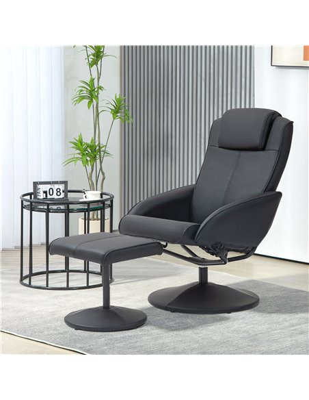 HOMCOM Faux Leather Reclining Chair and Footstool - Black 833-360V70BK - pic 93099 | FastDaddyshop