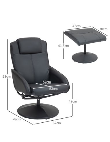 HOMCOM Faux Leather Reclining Chair and Footstool - Black 833-360V70BK