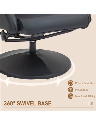 HOMCOM Faux Leather Reclining Chair and Footstool - Black 833-360V70BK