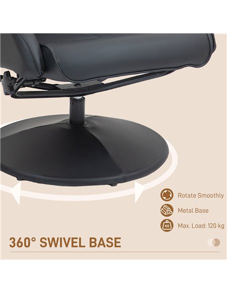 HOMCOM Faux Leather Reclining Chair and Footstool - Black 833-360V70BK - pic 93103 | FastDaddyshop