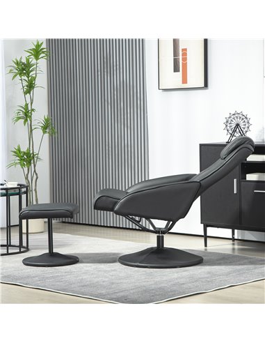 HOMCOM Faux Leather Reclining Chair and Footstool - Black 833-360V70BK