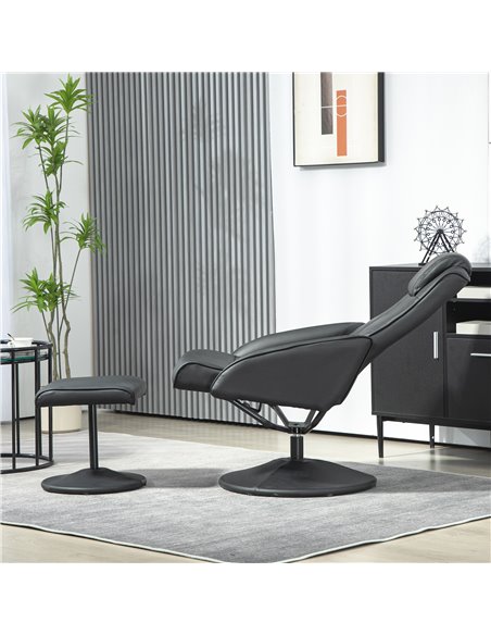HOMCOM Faux Leather Reclining Chair and Footstool - Black 833-360V70BK - pic 93104 | FastDaddyshop