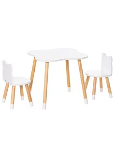 HOMCOM 3 Piece Kids Table and Chair Set with 2 Bear-shaped Chairs, White 312-043