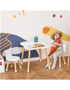 HOMCOM 3 Piece Kids Table and Chair Set with 2 Bear-shaped Chairs, White 312-043 2