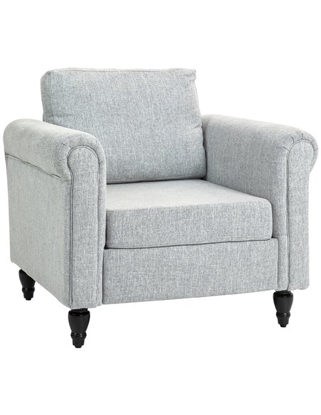 HOMCOM Vintage Accent Chair, Upholstered Occasional Chair with Back Pillow, Rolled Arms, Rubber Wood Legs, Light Grey 839-892V70 - pic 93125 | FastDaddyshop
