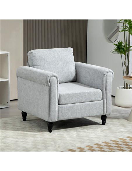 HOMCOM Vintage Accent Chair, Upholstered Occasional Chair with Back Pillow, Rolled Arms, Rubber Wood Legs, Light Grey 839-892V70 - pic 93126 | FastDaddyshop