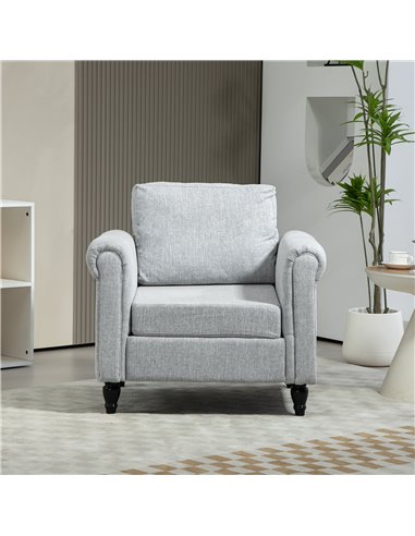 HOMCOM Vintage Accent Chair, Upholstered Occasional Chair with Back Pillow, Rolled Arms, Rubber Wood Legs, Light Grey 839-892V70