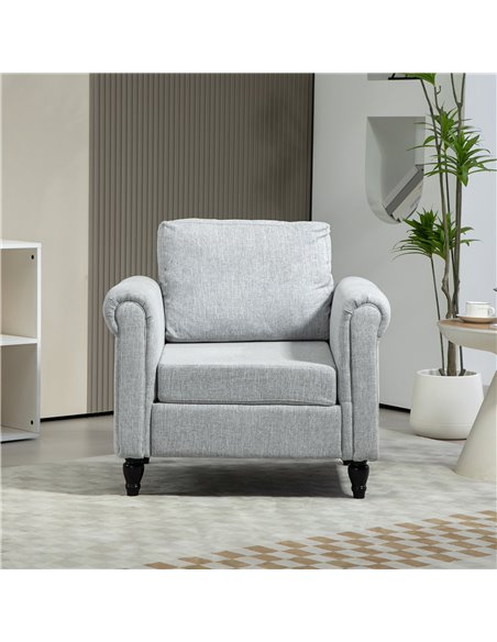 HOMCOM Vintage Accent Chair, Upholstered Occasional Chair with Back Pillow, Rolled Arms, Rubber Wood Legs, Light Grey 839-892V70 - pic 93131 | FastDaddyshop