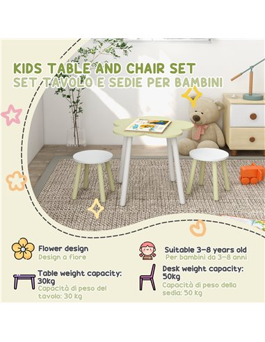 ZONEKIZ Children's 3 Piece Table and Chair Set, Flower Design, Ideal for Bedroom, Nursery, Playroom, Yellow 312-109V00YL