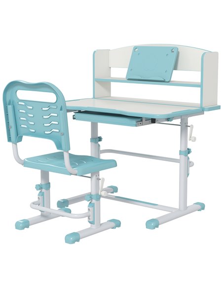 ZONEKIZ Height Adjustable Kids Study Table and Chair Set, with Drawer, Storage Shelf, 80 x 54.5 x 104 cm, Blue 312-106V80BU - pic 93143 | FastDaddyshop