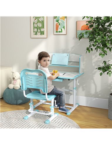 ZONEKIZ Height Adjustable Kids Study Table and Chair Set, with Drawer, Storage Shelf, 80 x 54.5 x 104 cm, Blue 312-106V80BU