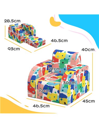 AIYAPLAY Foldable Toddler Chair Soft Snuggle Sponge Filled for Bedroom Playroom, Aged 18 Months to 3 Years - Multicoloured 310-0