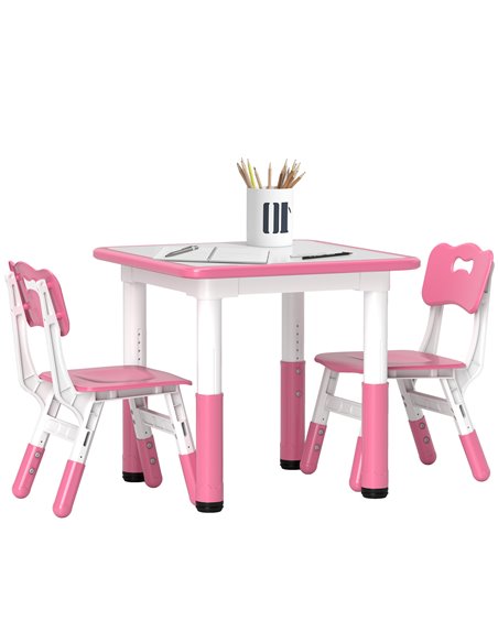 AIYAPLAY Height Adjustable Toddler Table and Chair Set, 3 Pcs Children Activity Table w/ 2 Chairs, for Playroom, Bedroom - Pink  - pic 93170 | FastDaddyshop