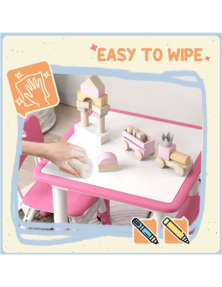 AIYAPLAY Height Adjustable Toddler Table and Chair Set, 3 Pcs Children Activity Table w/ 2 Chairs, for Playroom, Bedroom - Pink  - pic 93175 | FastDaddyshop