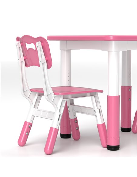 AIYAPLAY Height Adjustable Toddler Table and Chair Set, 3 Pcs Children Activity Table w/ 2 Chairs, for Playroom, Bedroom - Pink  - pic 93178 | FastDaddyshop