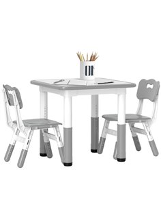AIYAPLAY Height Adjustable Toddler Table and Chair Set, 3 Pcs Children Activity Table w/ 2 Chairs, for Playroom, Bedroom - Grey 