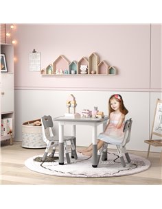 AIYAPLAY Height Adjustable Toddler Table and Chair Set, 3 Pcs Children Activity Table w/ 2 Chairs, for Playroom, Bedroom - Grey  2