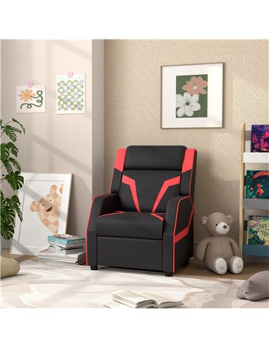 AIYAPLAY 2 in 1 Kids Chair Recliner with Backrest, Armrest, Footrest, PU Leather, for 3-9 Years Old, Black 310-070V70BK