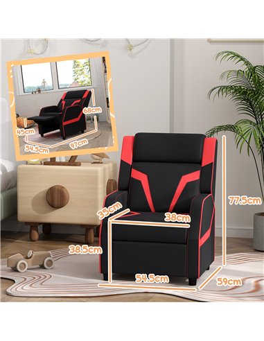 AIYAPLAY 2 in 1 Kids Chair Recliner with Backrest, Armrest, Footrest, PU Leather, for 3-9 Years Old, Black 310-070V70BK