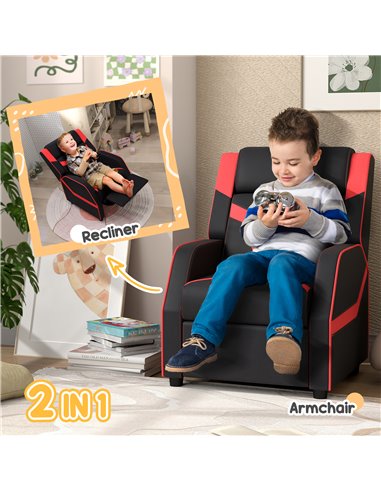 AIYAPLAY 2 in 1 Kids Chair Recliner with Backrest, Armrest, Footrest, PU Leather, for 3-9 Years Old, Black 310-070V70BK