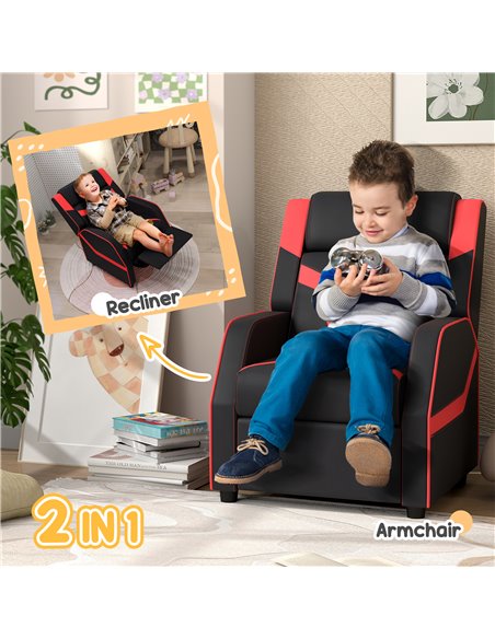 AIYAPLAY 2 in 1 Kids Chair Recliner with Backrest, Armrest, Footrest, PU Leather, for 3-9 Years Old, Black 310-070V70BK - pic 93191 | FastDaddyshop
